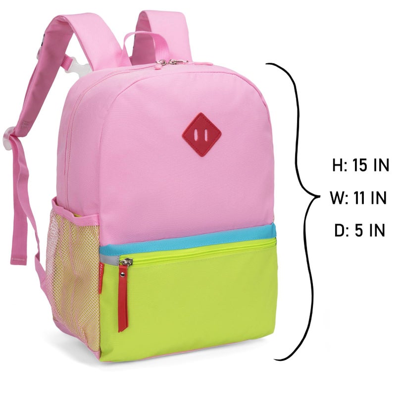 HawLander Little Kids Backpack for Boys or Girls, Toddler School Bag Fits 3 to 6 years old, Pink Yellow, 15 Inch - Image 2